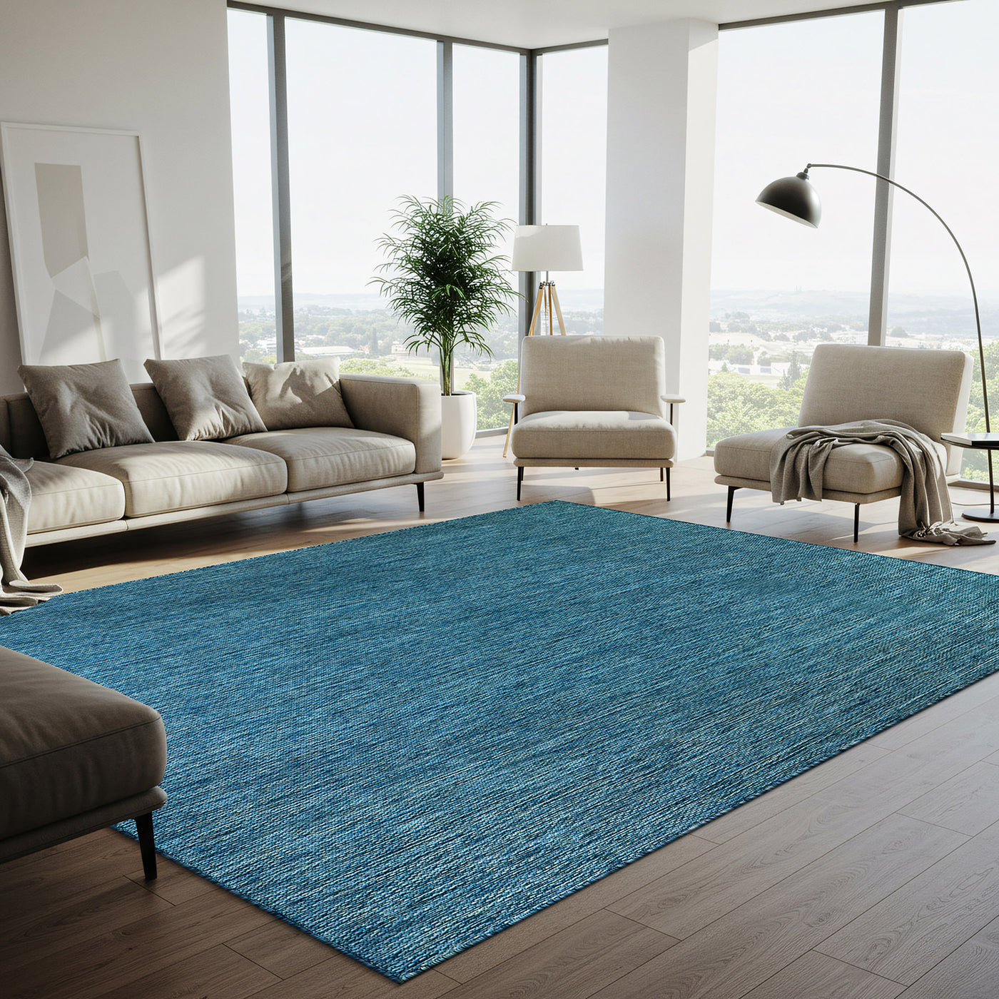 Alora Aqua Outdoor Area Rug | UV-Protected Jute-Look