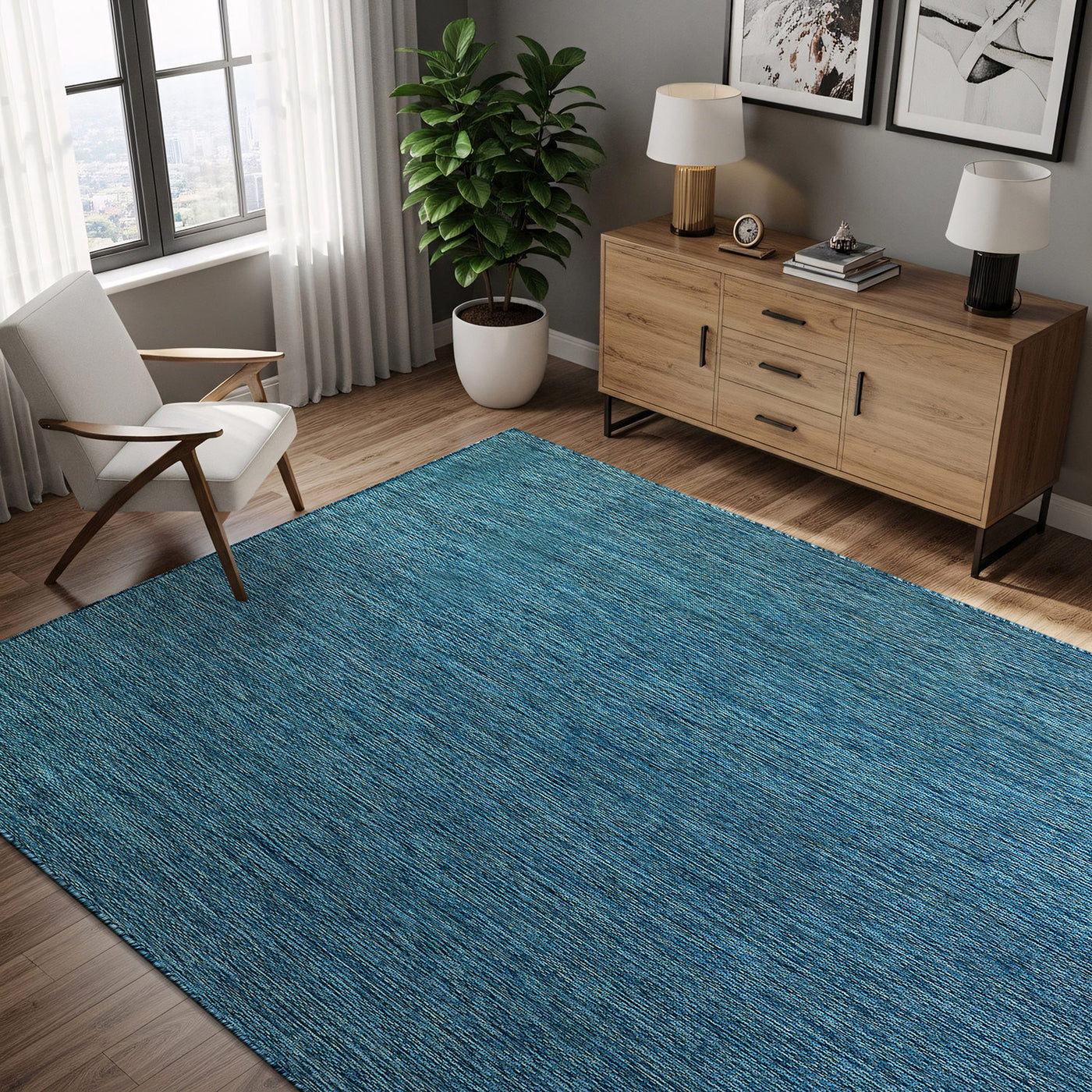 Alora Aqua Outdoor Area Rug | UV-Protected Jute-Look
