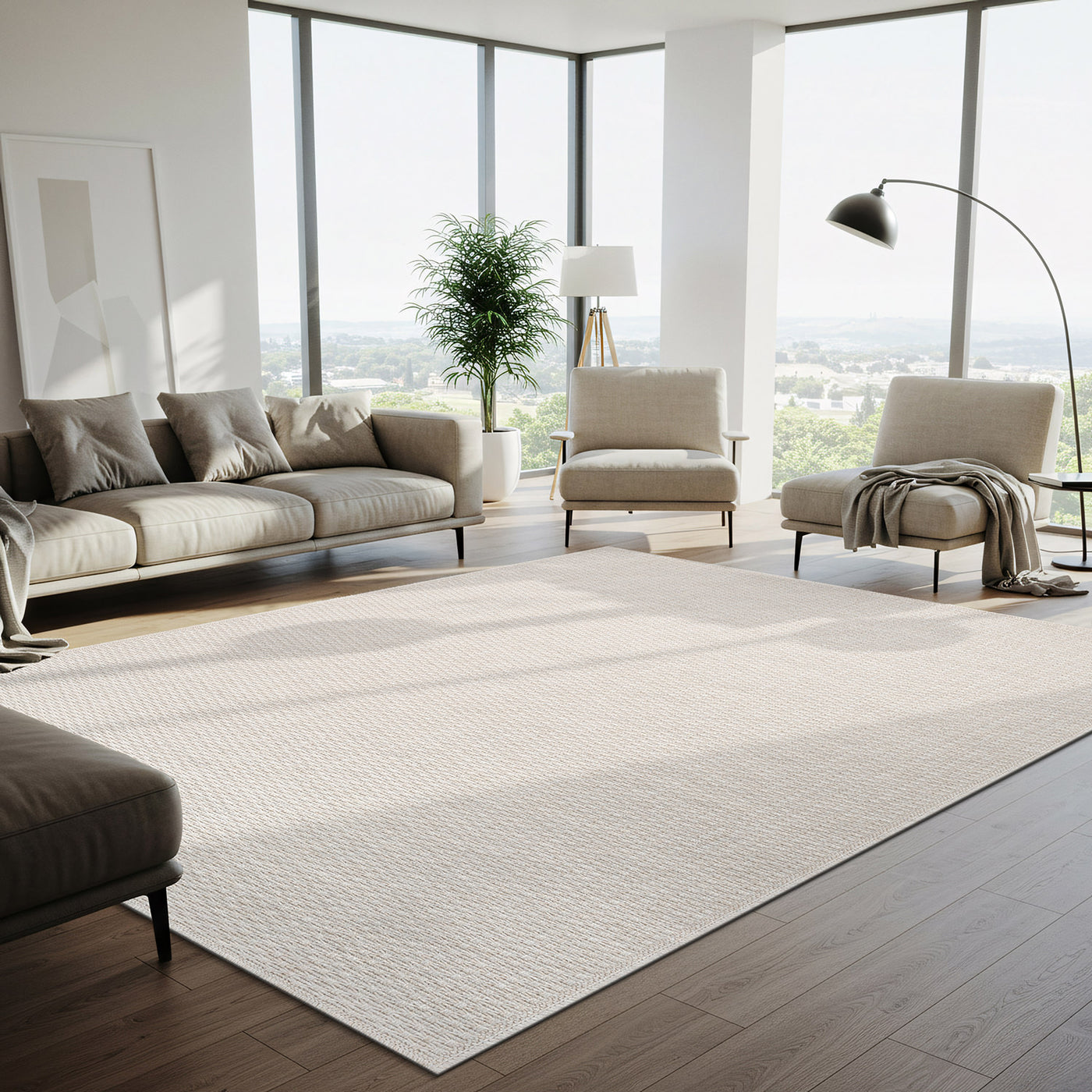 Woolen Bone Jute-Look Area Rug | Bright & Washable