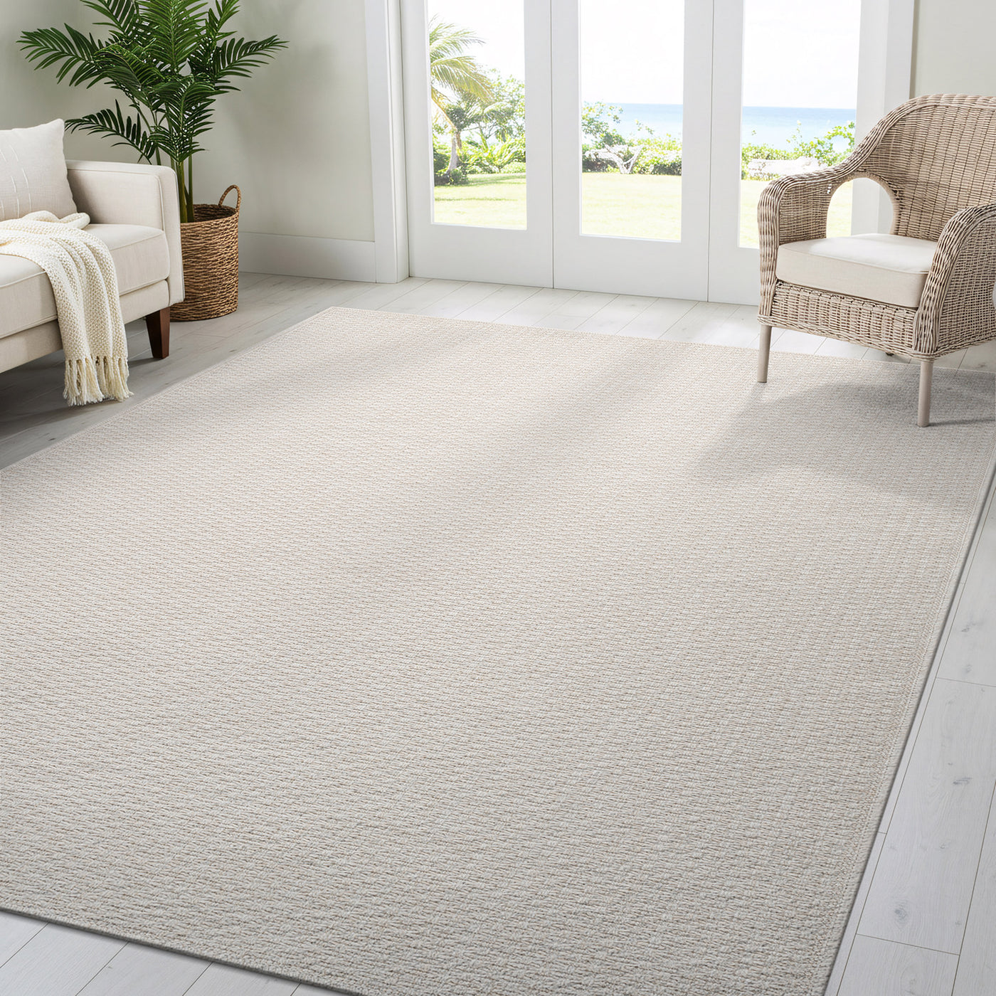 Woolen Bone Jute-Look Area Rug | Bright & Washable