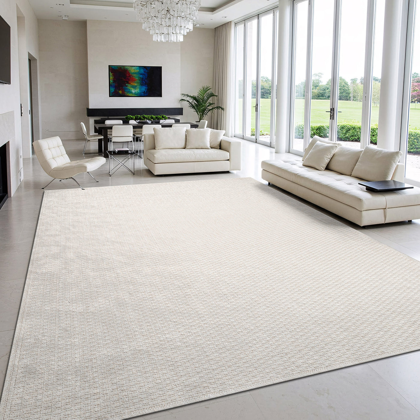 Woolen Bone Jute-Look Area Rug | Bright & Washable