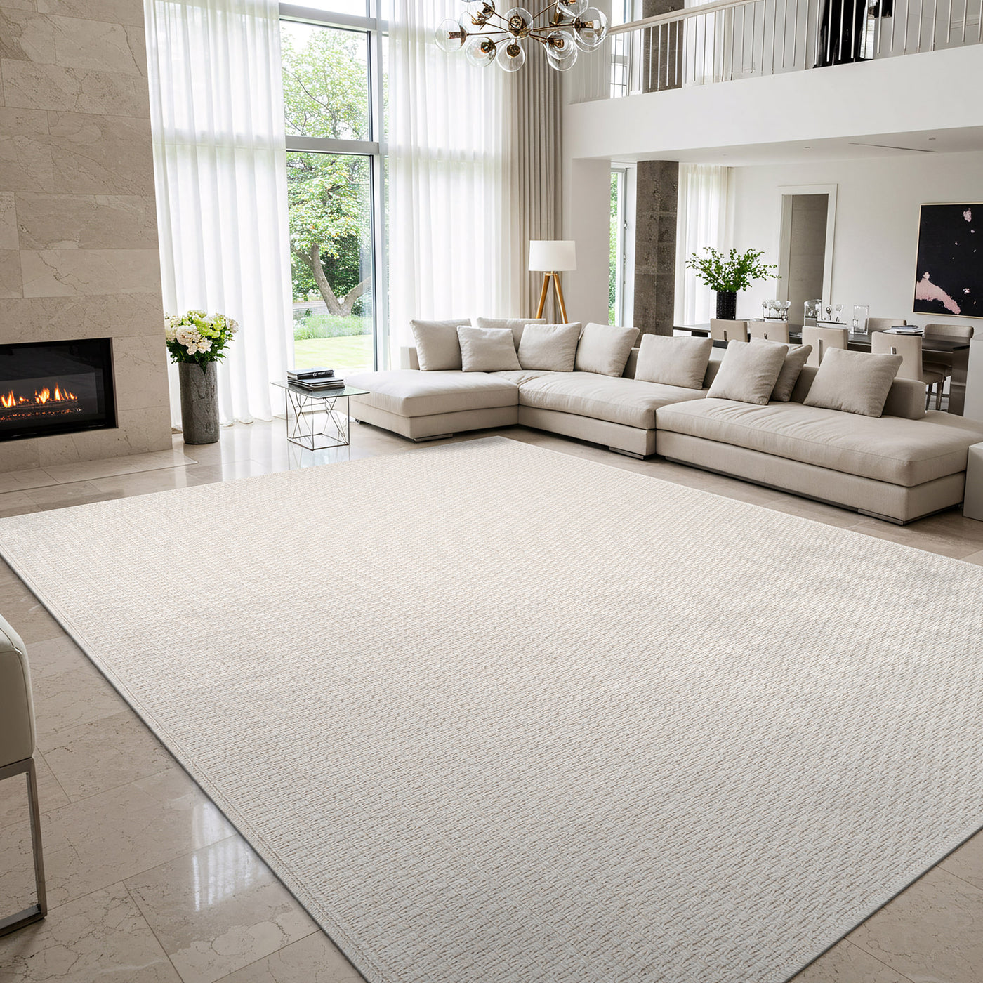 Woolen Bone Jute-Look Area Rug | Bright & Washable