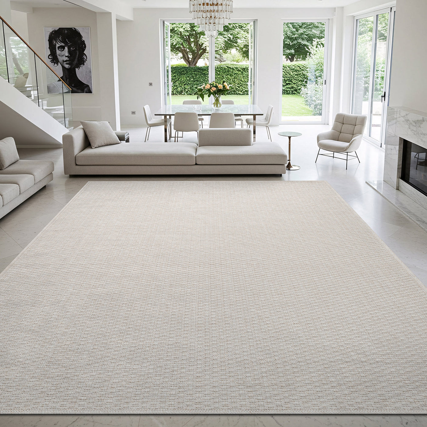 Woolen Bone Jute-Look Area Rug | Bright & Washable