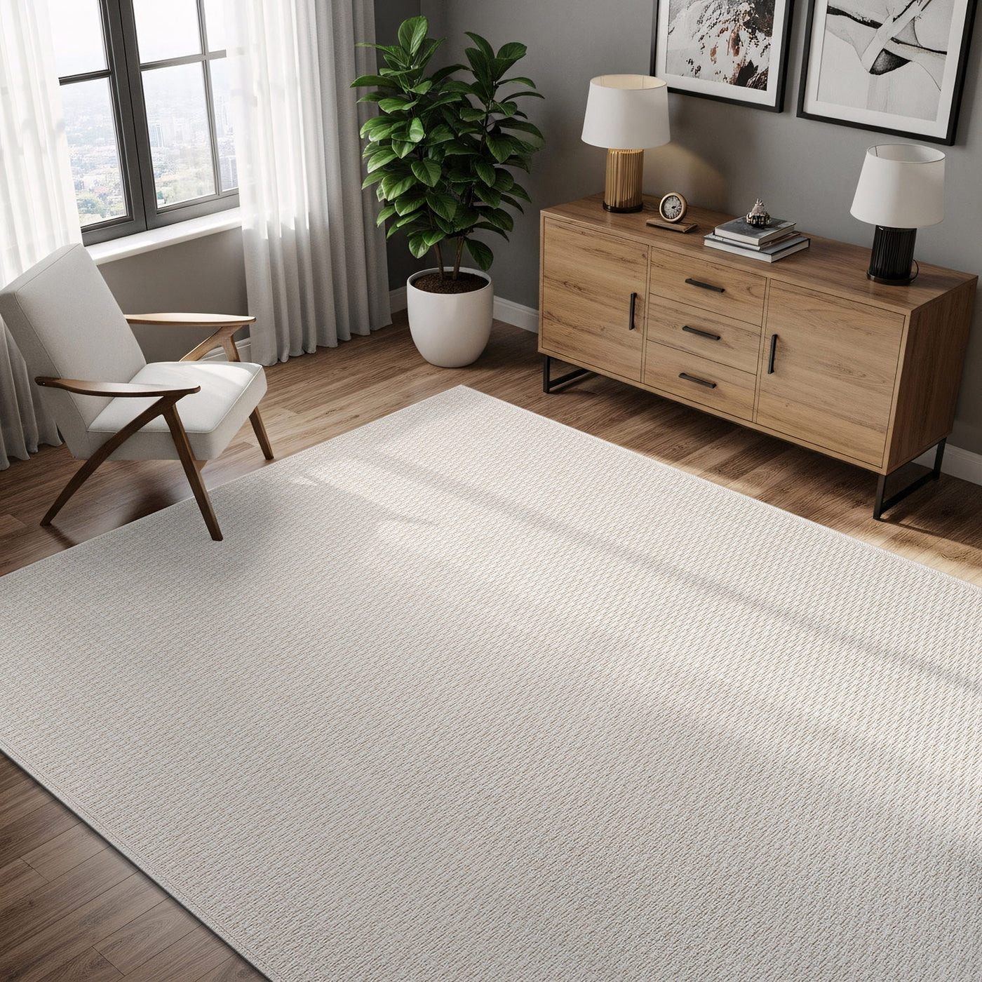 Woolen Bone Jute-Look Area Rug | Bright & Washable