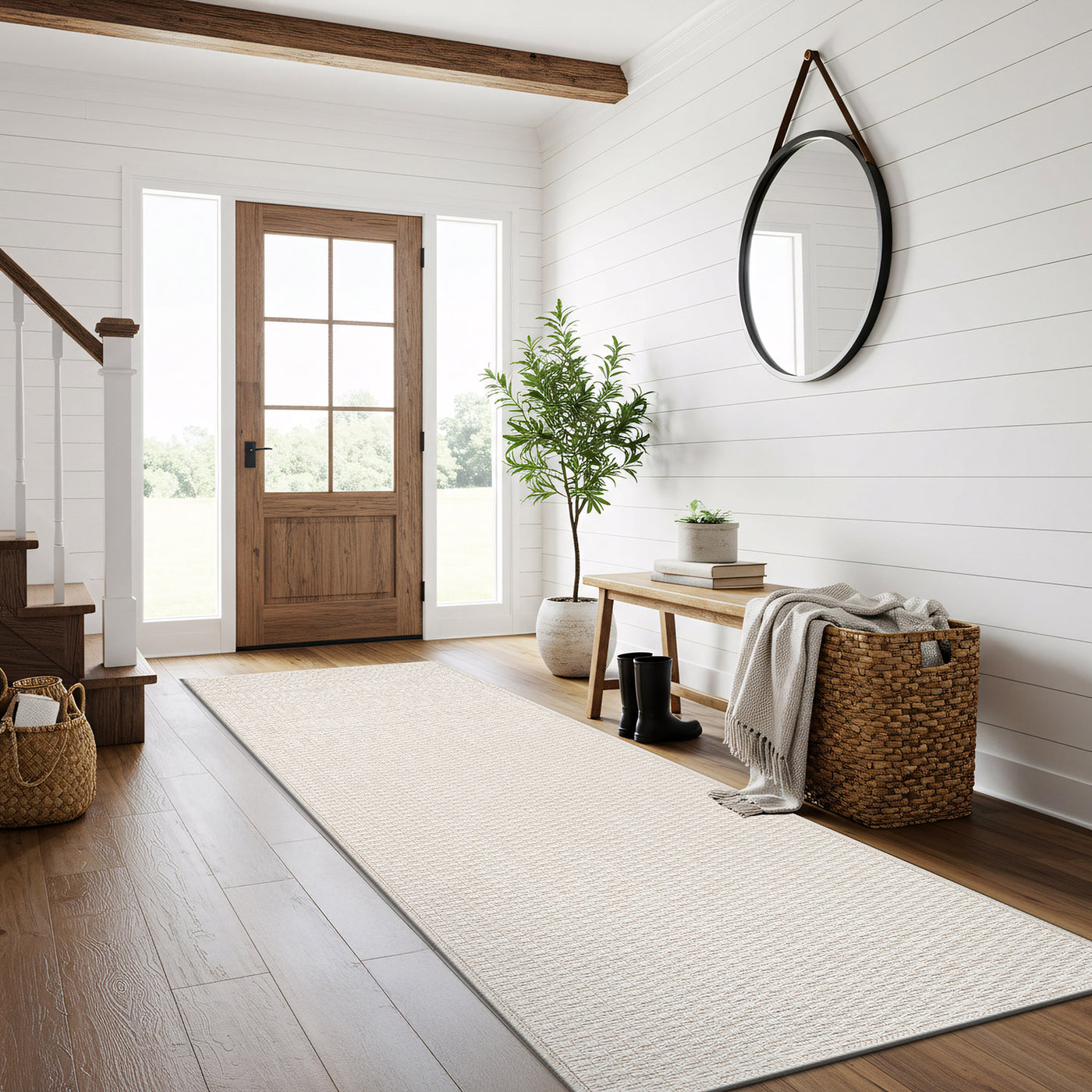 Woolen Bone Jute-Look Area Rug | Bright & Washable