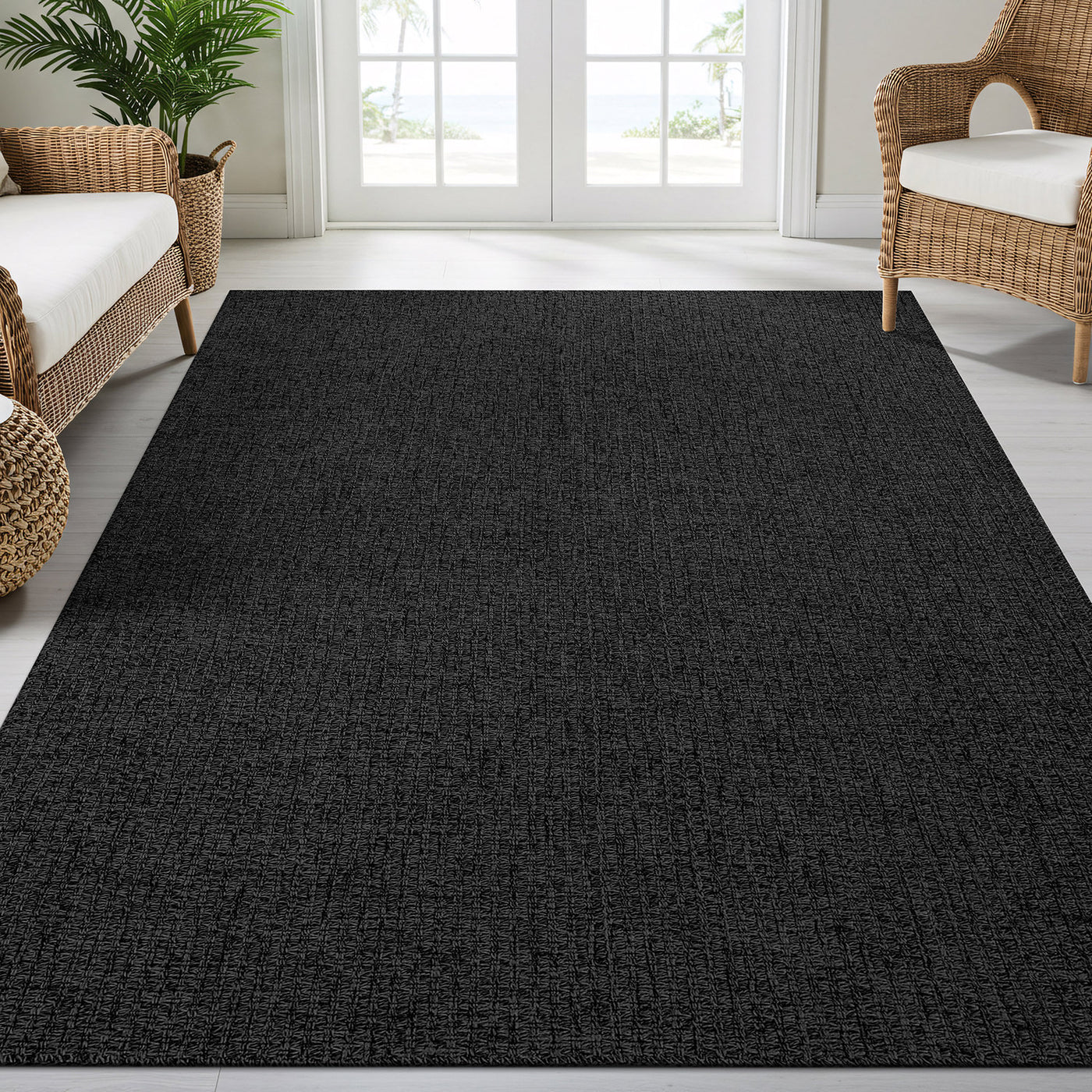 Woolen Dark Gray Jute-Look Area Rug | High-Traffic Ready