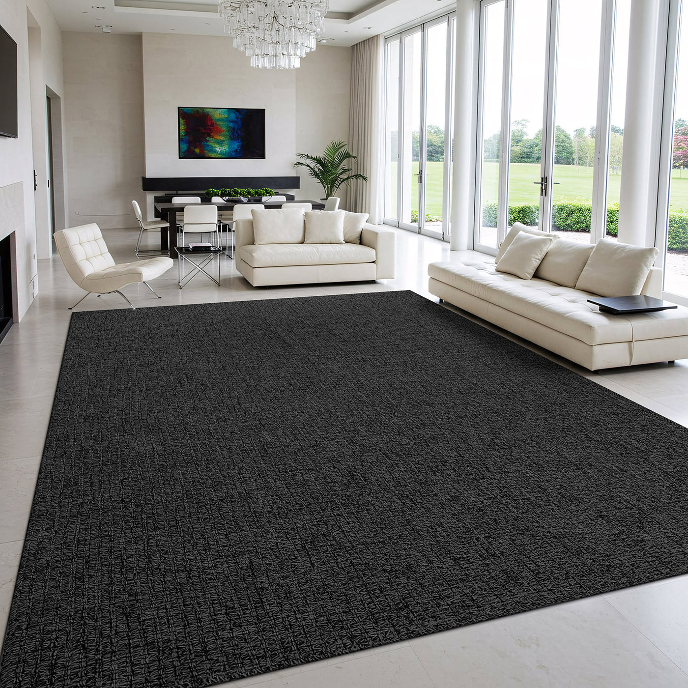 Woolen Dark Gray Jute-Look Area Rug | High-Traffic Ready
