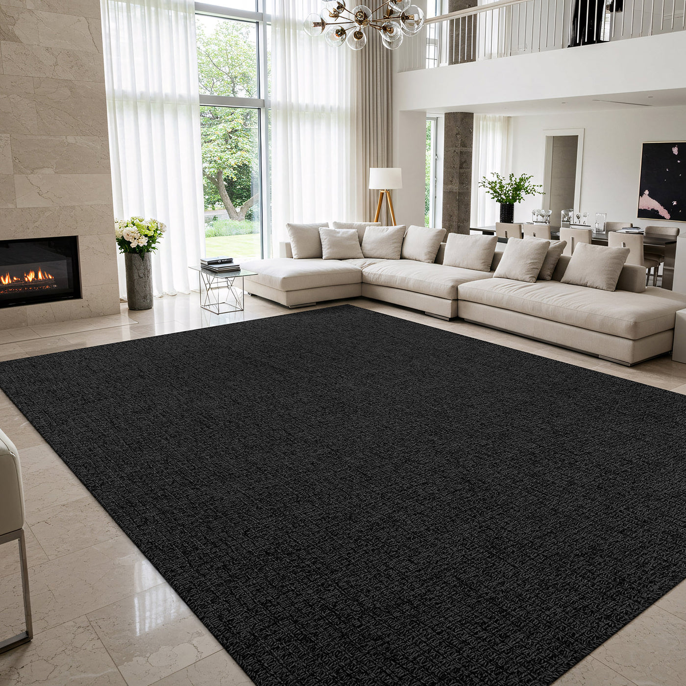 Woolen Dark Gray Jute-Look Area Rug | High-Traffic Ready