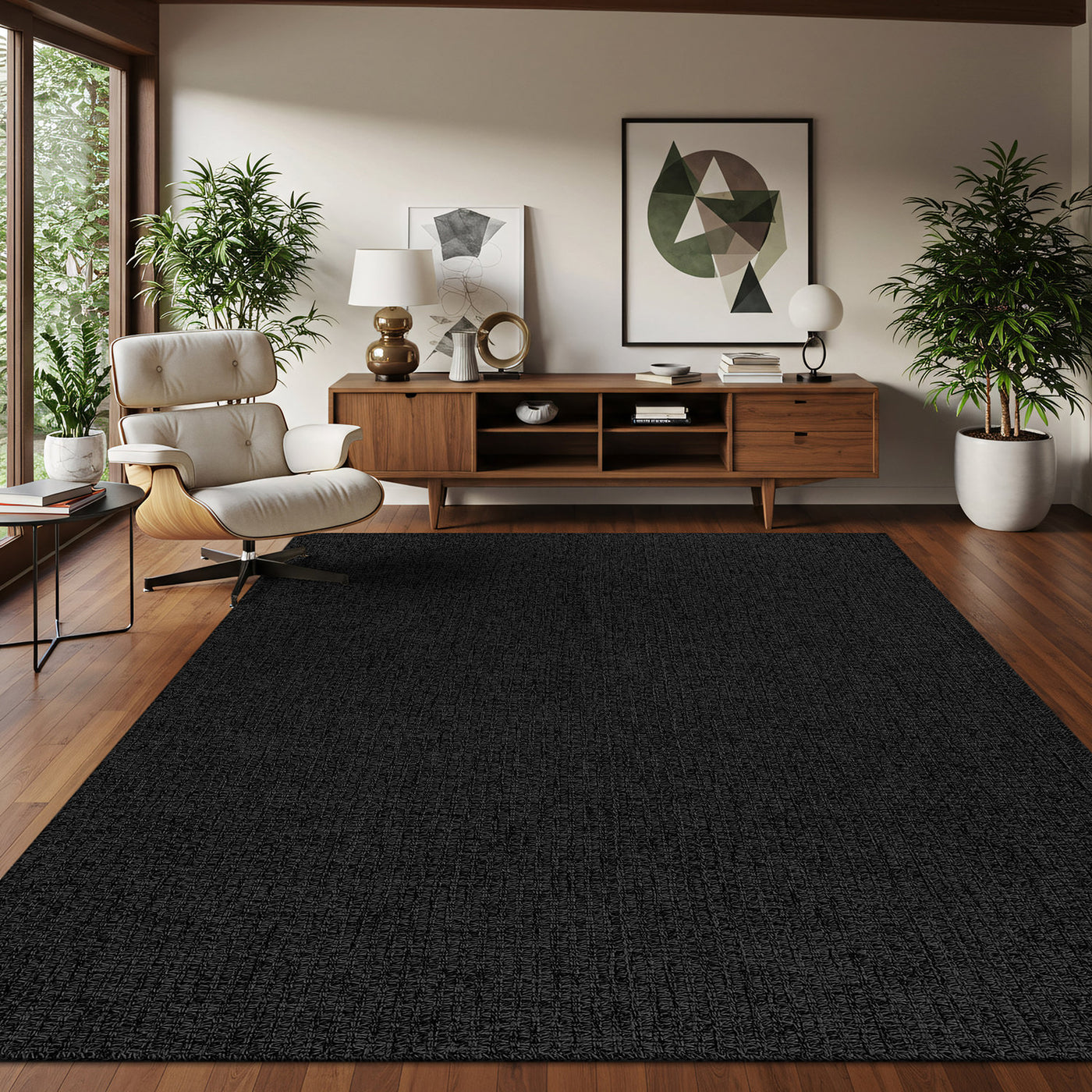 Woolen Dark Gray Jute-Look Area Rug | High-Traffic Ready