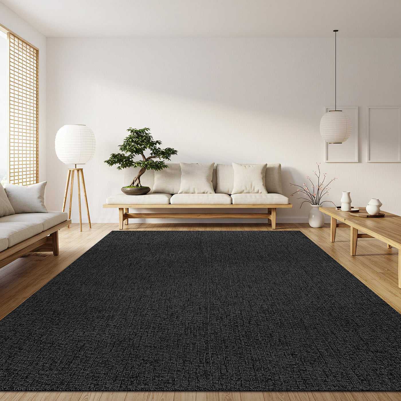Woolen Dark Gray Jute-Look Area Rug | High-Traffic Ready