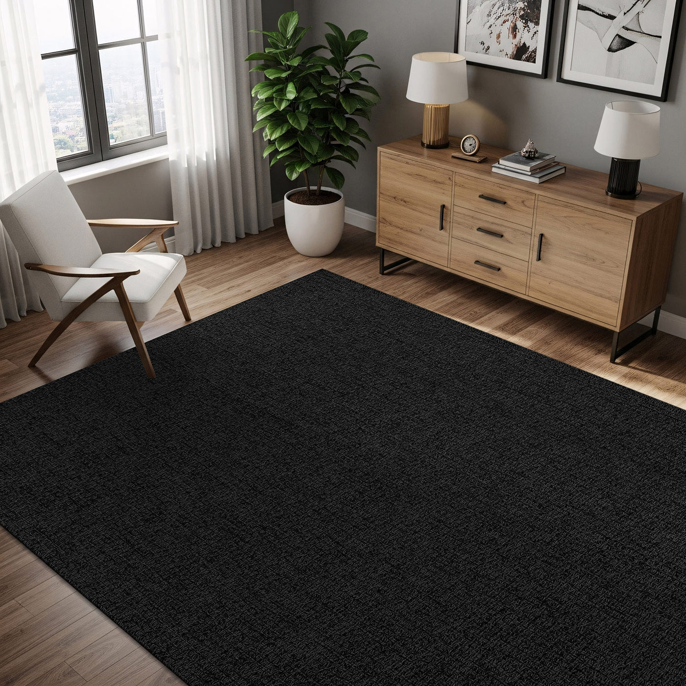Woolen Dark Gray Jute-Look Area Rug | High-Traffic Ready