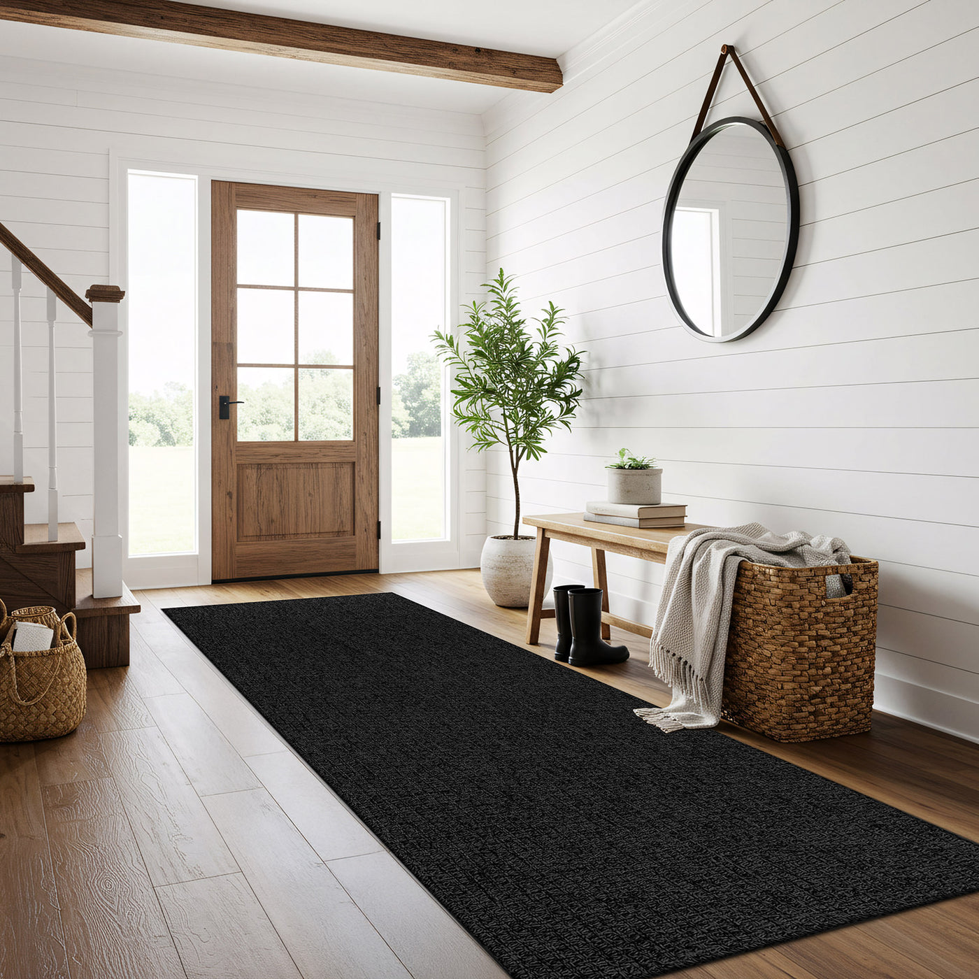 Woolen Dark Gray Jute-Look Area Rug | High-Traffic Ready