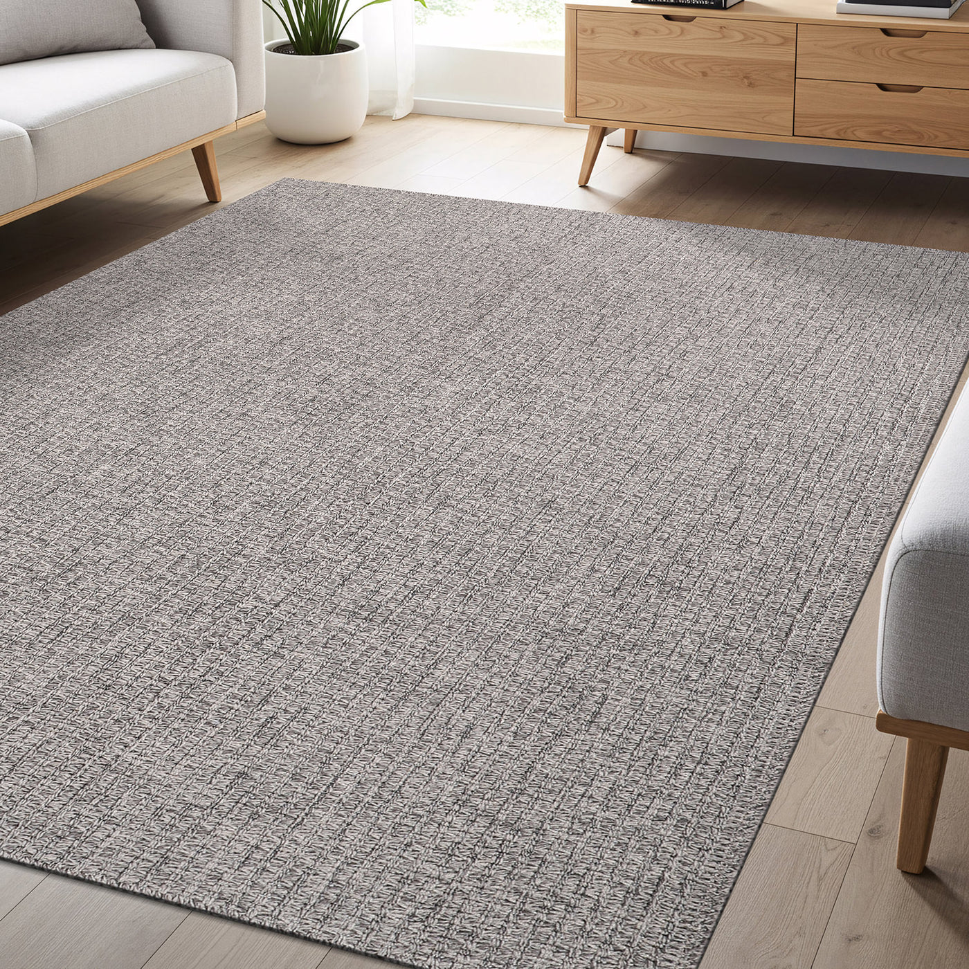 Woolen Gray Easy Jute-Look Rug | Easy Care Indoor & Outdoor