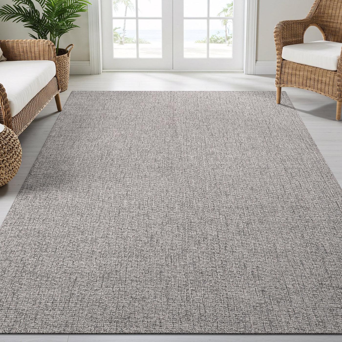 Woolen Gray Easy Jute-Look Rug | Easy Care Indoor & Outdoor