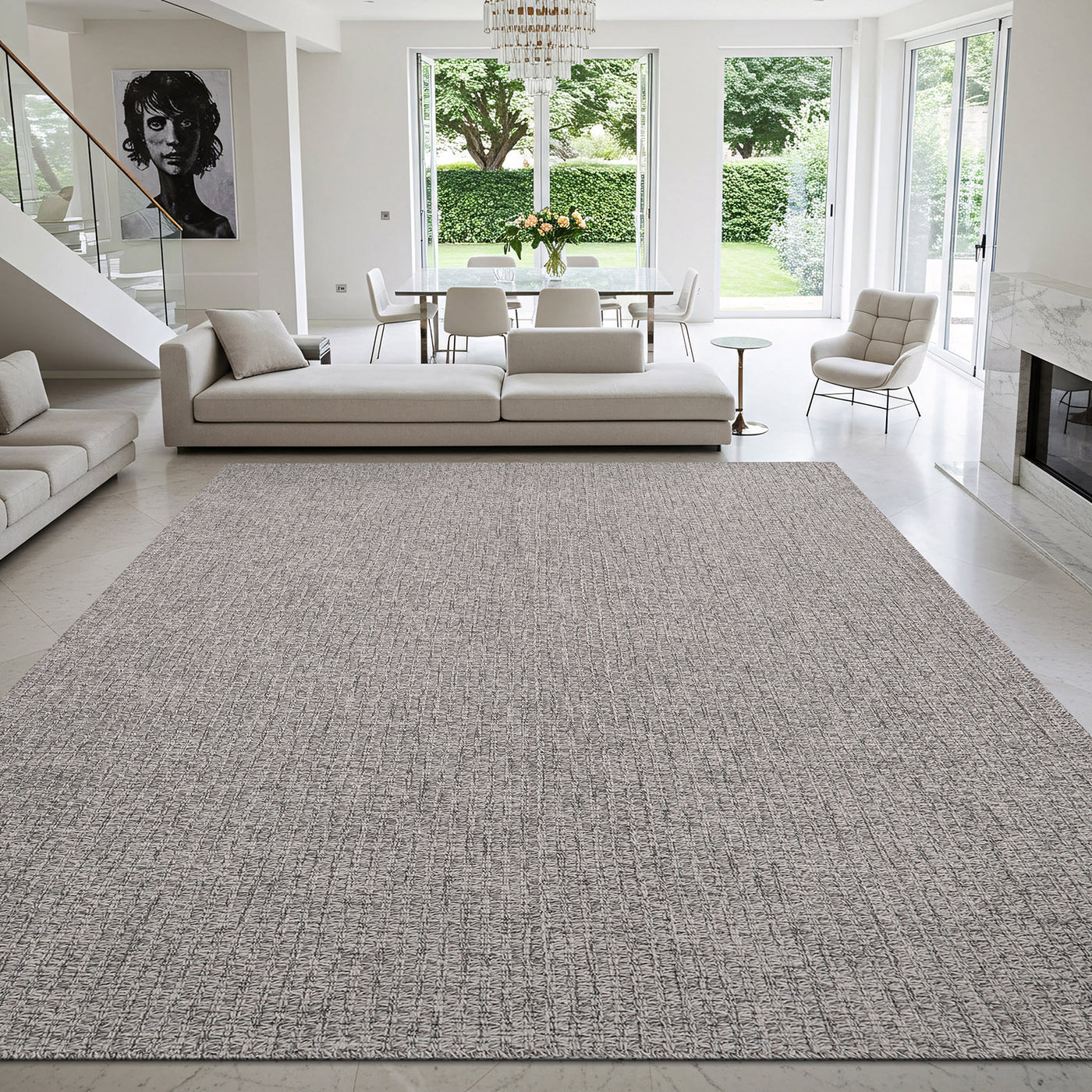 Woolen Gray Easy Jute-Look Rug | Easy Care Indoor & Outdoor