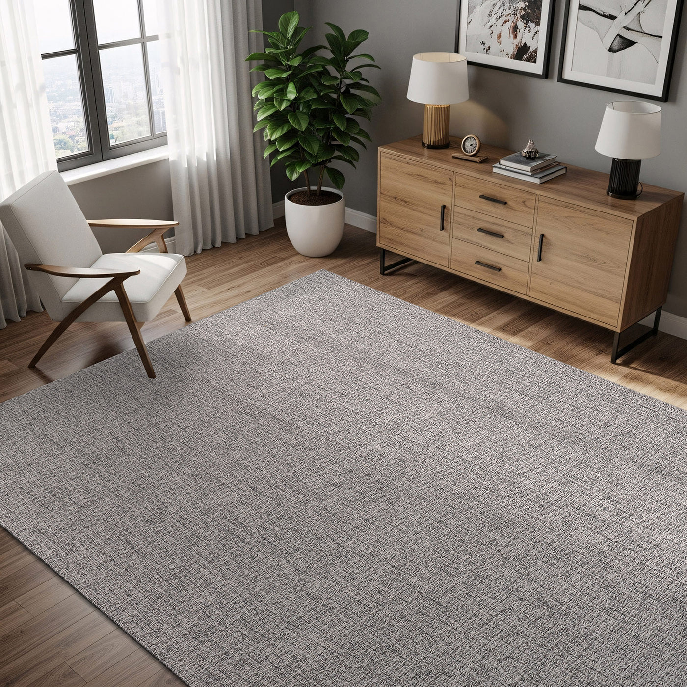 Woolen Gray Easy Jute-Look Rug | Easy Care Indoor & Outdoor