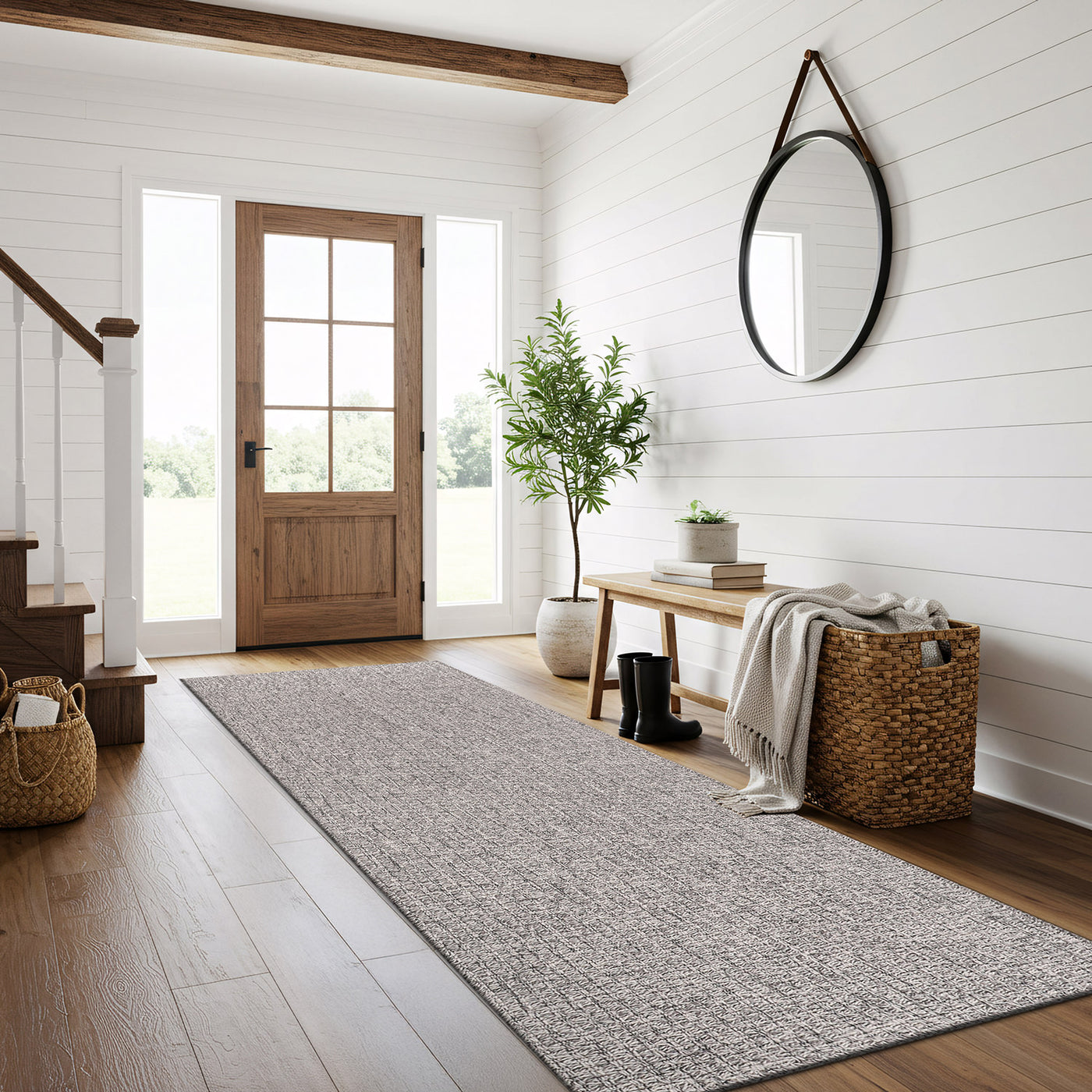 Woolen Gray Easy Jute-Look Rug | Easy Care Indoor & Outdoor