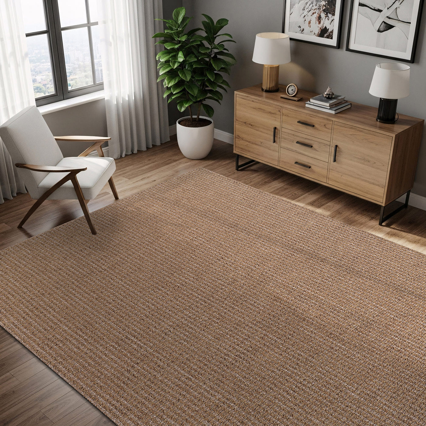 Woolen Natural Jute-Look Area Rug | Classic Earthy Style