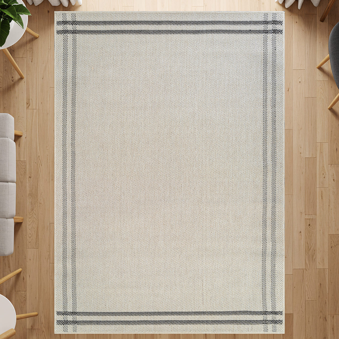 Woolen Bone 7 Washable Jute-Look Rug | Minimalist Decor