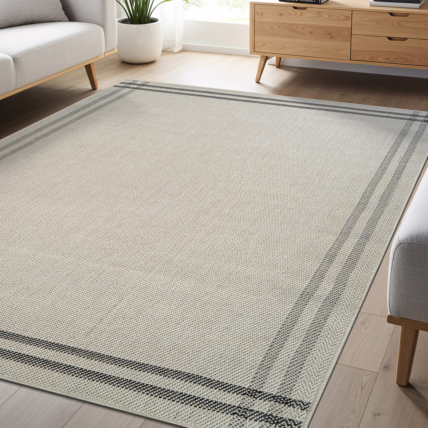 Woolen Bone 7 Washable Jute-Look Rug | Minimalist Decor