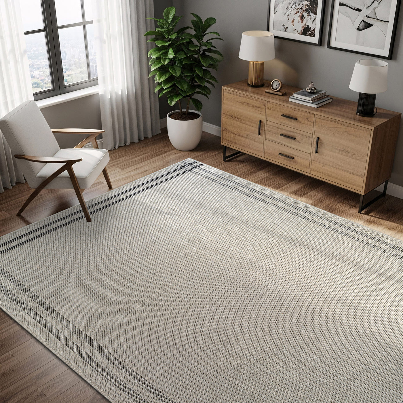 Woolen Bone 7 Washable Jute-Look Rug | Minimalist Decor
