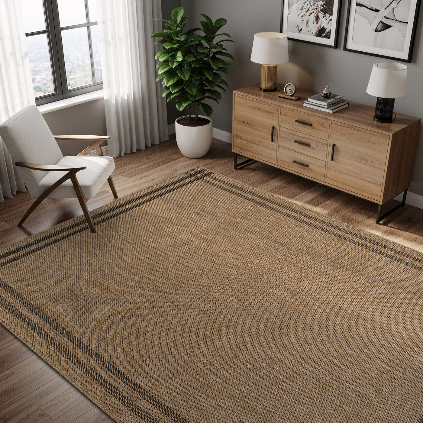 Woolen Natural 7 Indoor/Outdoor Rug | Rustic Jute Style