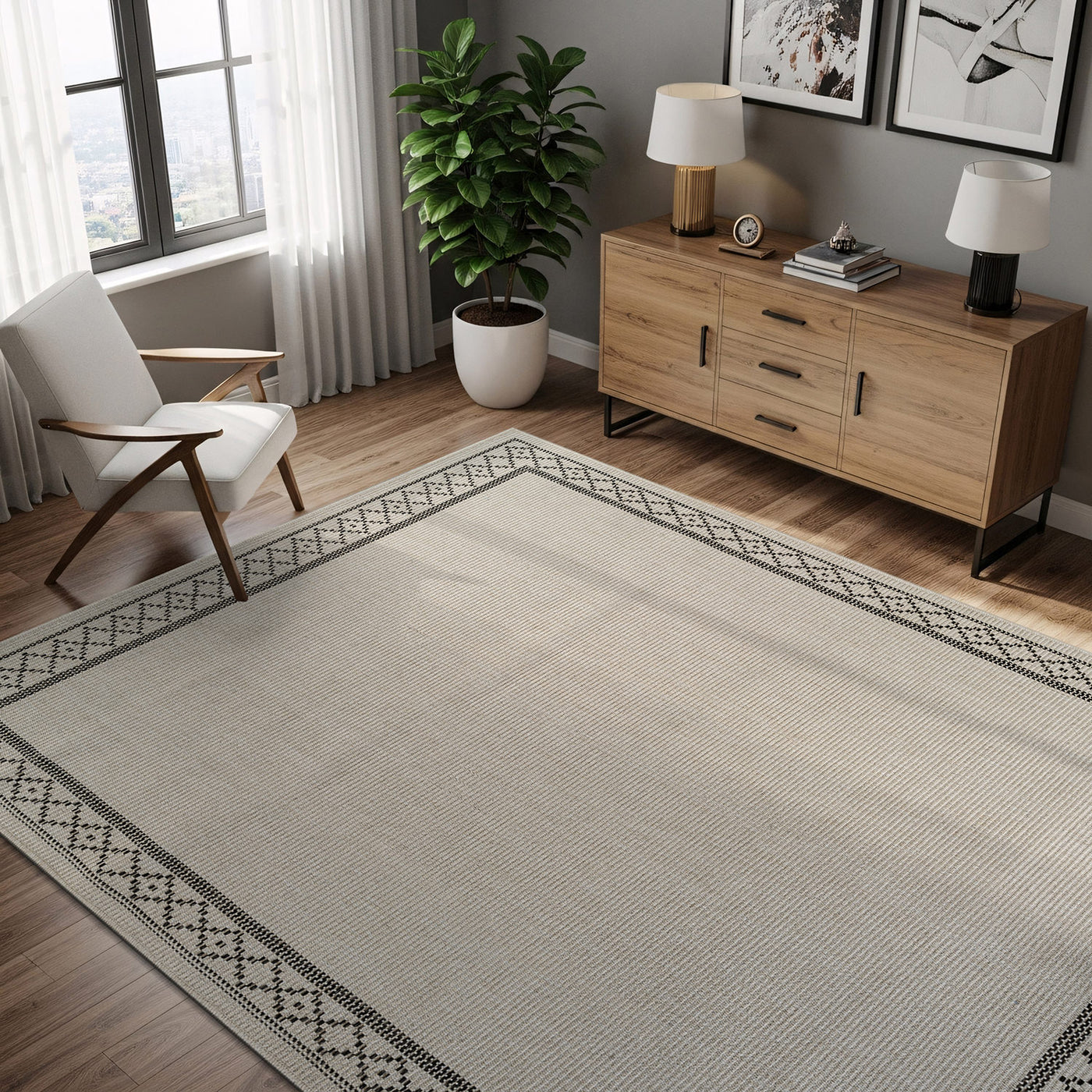 Woolen Bone Look Jute-Look Rug | Light & Stain-Resistant